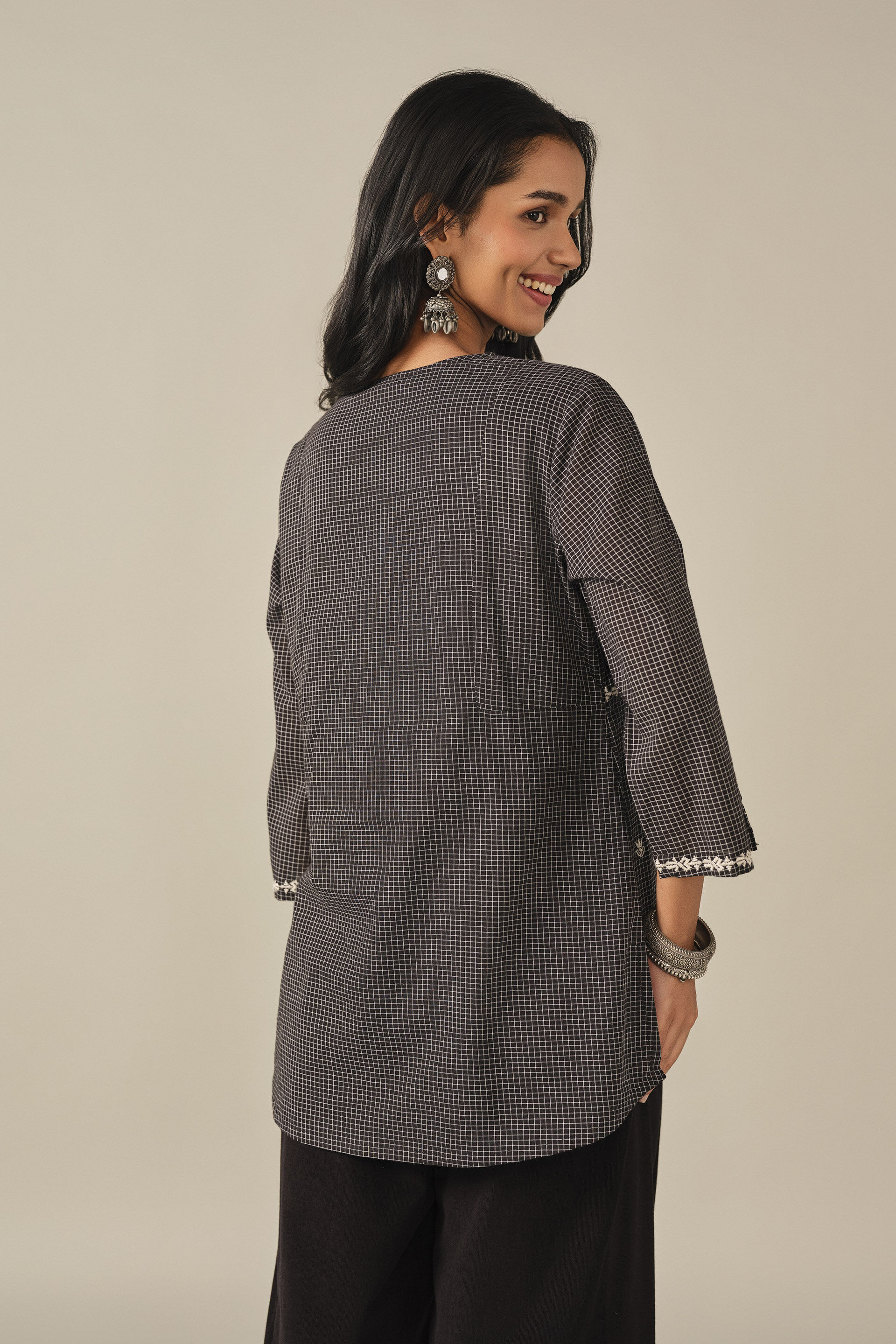Embroidered Cotton Tunic in Black, Black, image 6